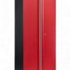 Förvaringsskåp högskåp röd, PRO är ett högt förvaringsskåp i rött och svart med snygga vertikala handtag, utställd mot en vanlig vit bakgrund.