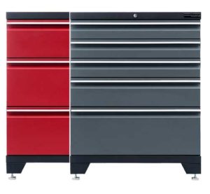 Garageinredning färger röd och grå