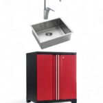 Förvaringsskåp + diskho / blandare - Röd, PRO