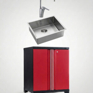 Förvaringsskåp + diskho / blandare - Röd, PRO