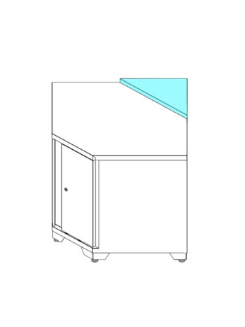Vi presenterar Hörnmodul till hörnskåp PRO SERIES, med en enkel dörr och justerbara ben. Den övre ytan uppvisar en kontrasterande färg, vilket indikerar det som ett distinkt stycke eller material. Designen är minimalistisk och geometrisk.