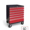 Verktygsvagn med 6 lådor Anti-Tilt Protection verktygslåda i rött har sex lådor och en elegant svart topp. Dess stabilitet förbättras av PRO Anti-Tilt Protection och indikeras av en speciell ikon för säker användning på hjul.