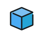 En blå 3D-kub med svarta konturer mot en transparent bakgrund, sett från en något förhöjd vinkel, som visar tre synliga sidor.