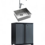 Förvaringsskåp + diskho / blandare Black edition – Grå, PRO