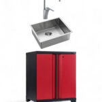 Förvaringsskåp + diskho / blandare Black edition – Röd, PRO