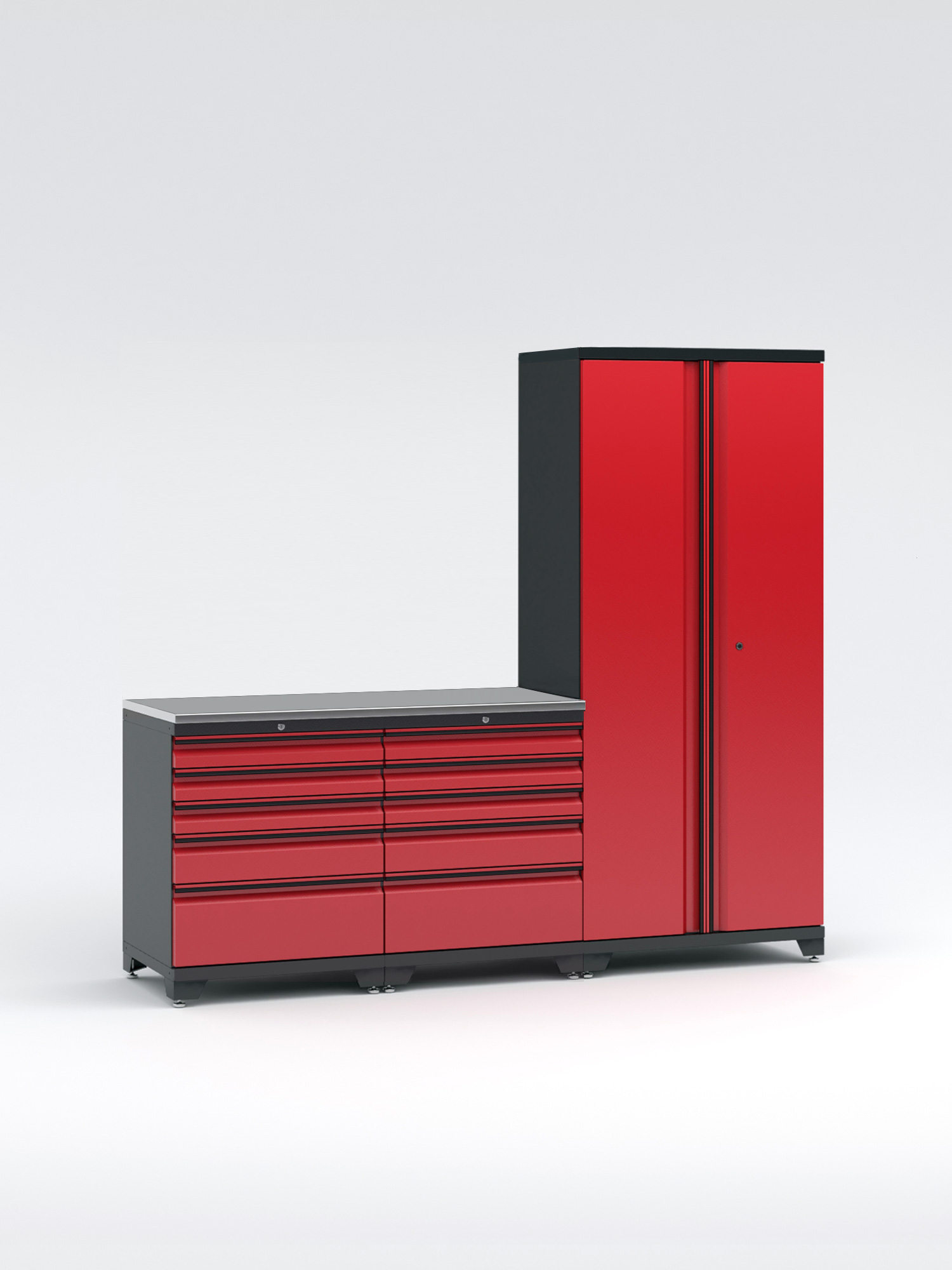 Garageinredning med 3 delar - set 2, Black edition - Röd, PRO