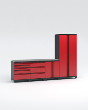 Garageinredning med 4 delar - set 1, Black edition - Röd, PRO