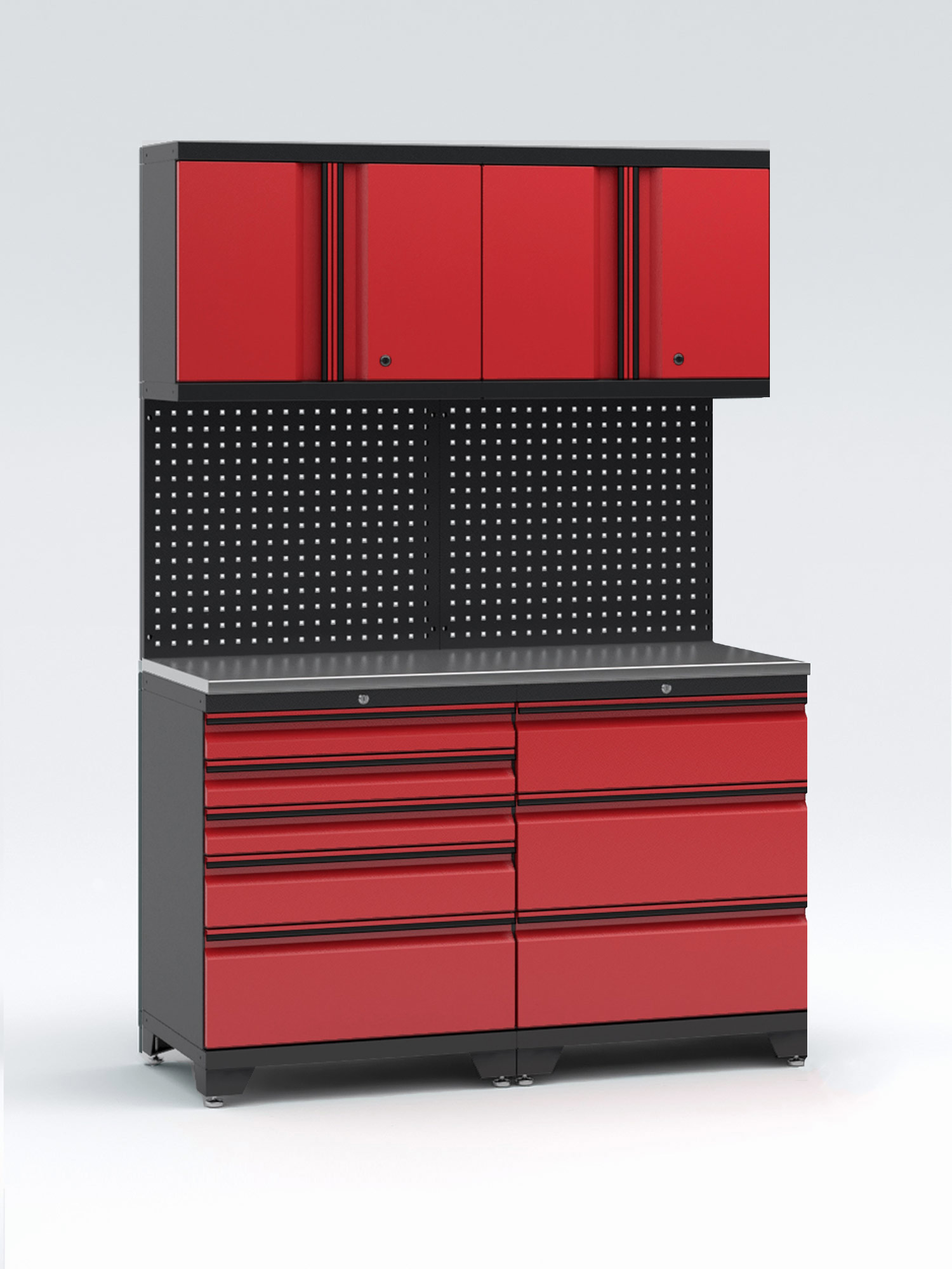 Garageinredning med 4 delar - set 2, Black edition - röd, PRO