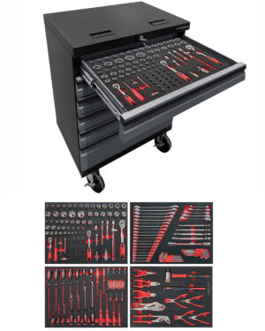 Verktygsvagn med 6 lådor Black edition - Grå, PRO + 176 delar verktyg