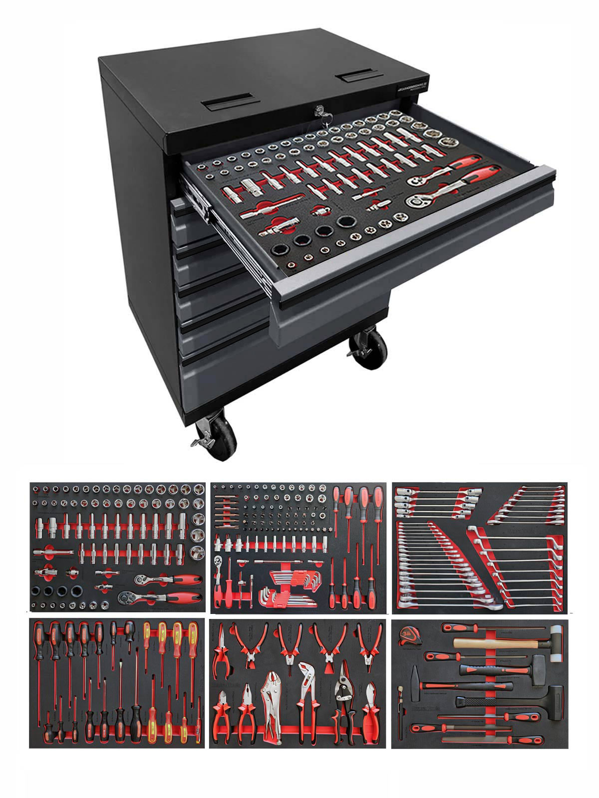 Verktygsvagn med 6 lådor Black edition - Grå, PRO + 275 delar verktyg