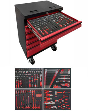 Verktygsvagn med 6 lådor Black edition - Röd, PRO + 176 delar verktyg