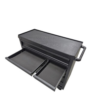 Verktygsvagn med 11 lådor Black edition från Nisma tools är en svart, rullande verktygslåda i metall med en strukturerad topp, sidohandtag och 11 lådor för organiserad förvaring.